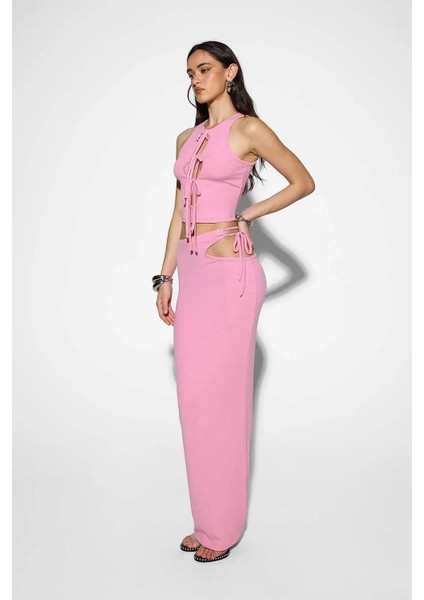 Pembe Bambi Maxi Etek - Kesik Detaylı, Esnek Bel, Şık Tasarım fiyatları