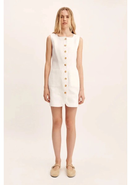 Emma Button Down Mini Elbise - %100 Keten, Özgün Tasarım ve Konfor
