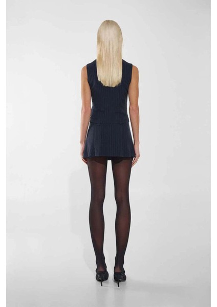 Faye Mini Etek - Lacivert Çizgili Katlamalı, Şık ve Rahat Tasarım (80% Polyester) fiyatları