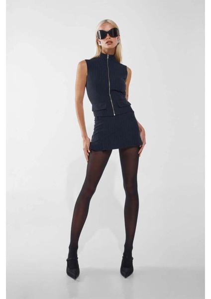 Faye Mini Etek - Lacivert Çizgili Katlamalı, Şık ve Rahat Tasarım (80% Polyester) modelleri