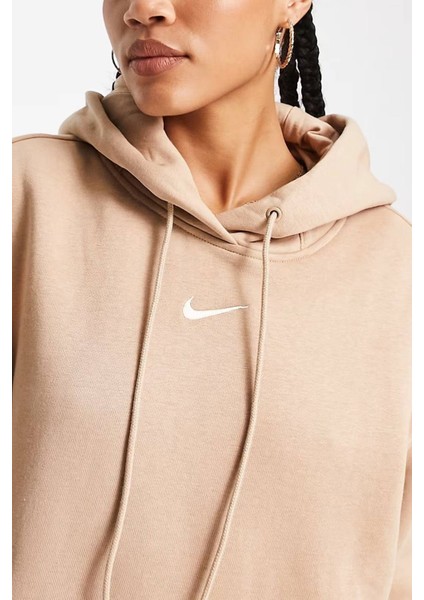 Sportswear Phoenix Fleece Oversize Pullover Hoodie Kadın Kapüşonlu Bol Kesim Sweatshirt Bej modelleri