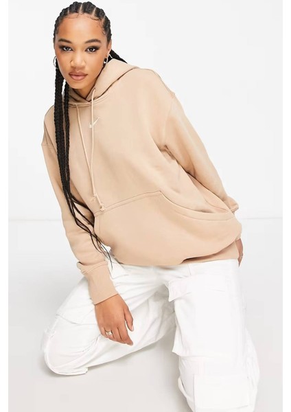 Sportswear Phoenix Fleece Oversize Pullover Hoodie Kadın Kapüşonlu Bol Kesim Sweatshirt Bej fırsatları