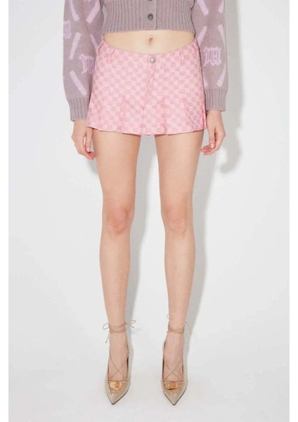Bubblegum Renkli Jacquard Monogram Desenli Mini Okul Etek - Şık ve Rahat