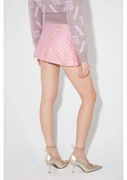 Bubblegum Renkli Jacquard Monogram Desenli Mini Okul Etek - Şık ve Rahat fiyatları
