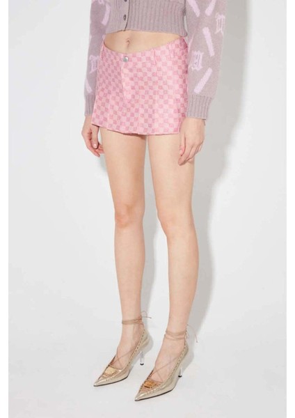 Bubblegum Renkli Jacquard Monogram Desenli Mini Okul Etek - Şık ve Rahat modelleri