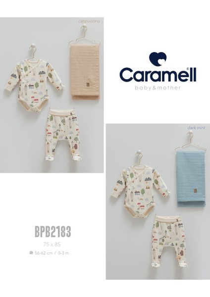My Baby Kumsal Coton Body & Pantolon & Muslin Battaniye 3 Lü Basic Set 2183 Cappuccıno ve Mint Yeşili