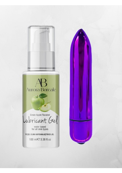 Aurora Boreale Yeşil Elma Aromalı Kayganlaştırcı Jel 100ML + Mini Kurşun Vibratör Mor