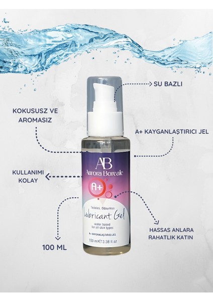 Aurora Boreale A+ Sade Su Bazlı Kayganlaştırcı Jel 100ML + Mini Kurşun Vibratör Mor