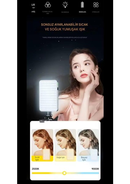 120 Ledli Tripod, Telefon, Tablet, Laptop ve Kamera Uyumlu 3 Renkli Selfie Işığı Canlı Yayın Işığı