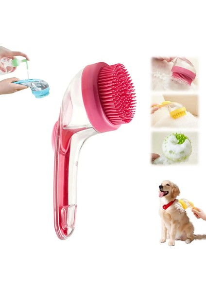 Pet Banyo Fırçası 2 Içinde 1 Köpek Banyosu Fırçası Dahili Şampuan Dağıtıcı Banyo Için Pet Yı Fırçası Köpek Tımarlama Masaj Fırçası Renk: Gül Kırmızı Ince Dişler (Yurt Dışından)