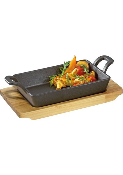 Döküm Servis Tavası, Ahşap Tepsili, Grill ve Fırın Uyumlu, 20,5X12,5X6 cm fiyatları