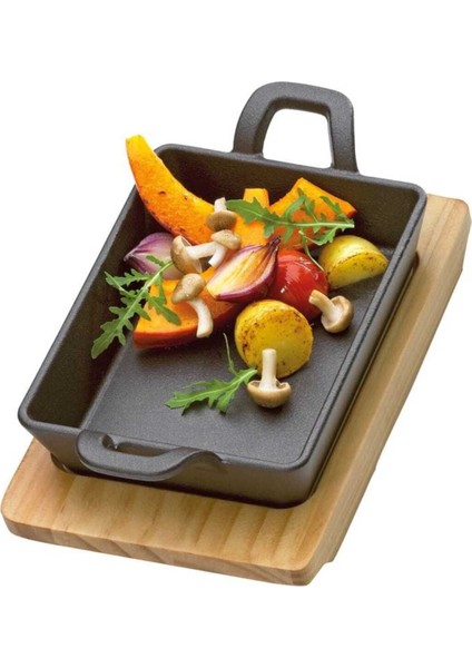 Döküm Servis Tavası, Ahşap Tepsili, Grill ve Fırın Uyumlu, 20,5X12,5X6 cm modelleri