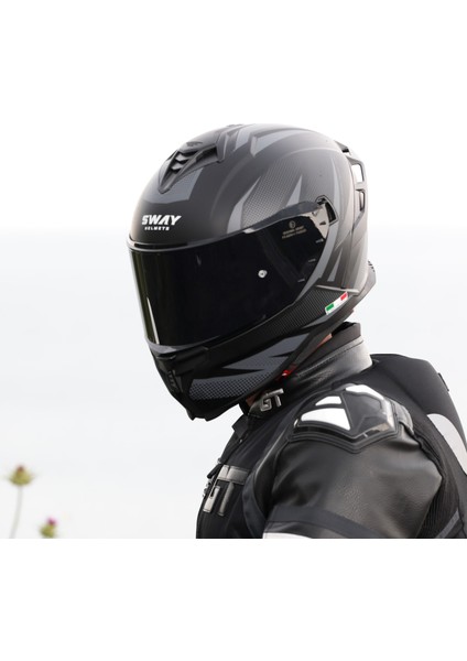 Sw 867 Asphalt Siyah - Gri Kapalı Motosiklet Kaskı