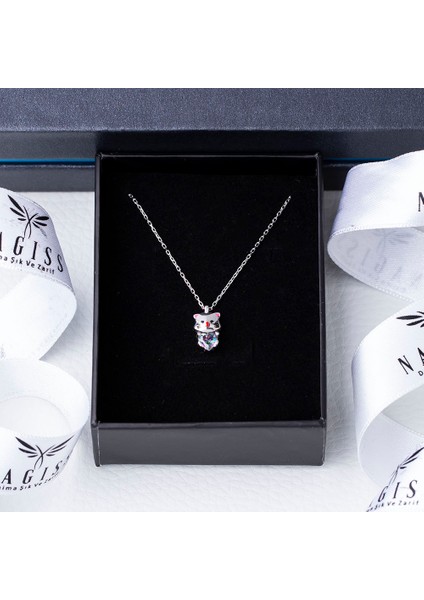 Kedi Mistik Topaz Taşlı 925 Ayar Gümüş Kadın Kolye modelleri