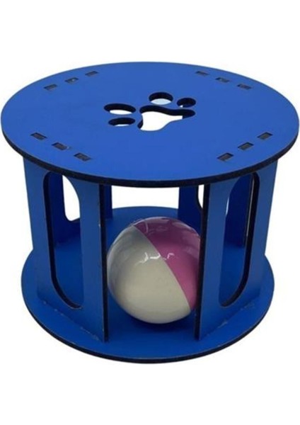 Renkli Ahşap Kafesli Toplu Kedi Oyuncağı, Sesli ve Desenli, Bej