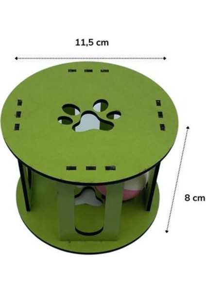 Renkli Ahşap Kafesli Toplu Kedi Oyuncağı, Sesli ve Desenli, Bej