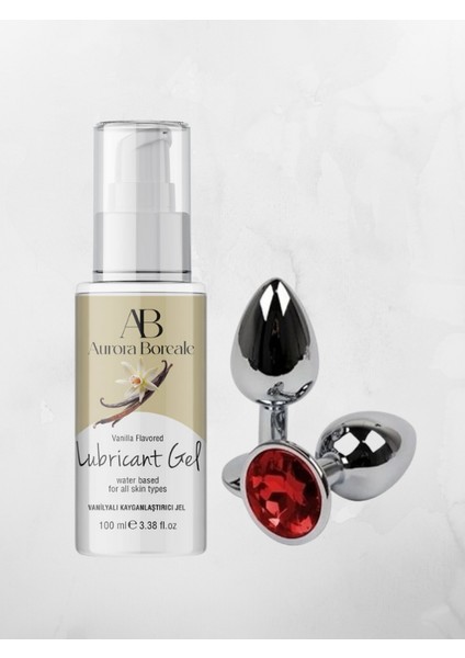Aurora Boreale Vanilya Aromalı Kayganlaştırcı Jel 100ML + Mücevherli Çelik Plug Küçük