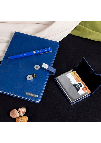 Kişiye Özel Usb'li Defter Kartvizitlik ve Roller Kalem Kutulu Set