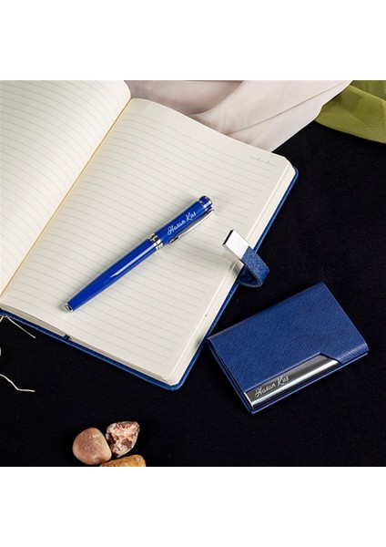Kişiye Özel Usb'li Defter Kartvizitlik ve Roller Kalem Kutulu Set