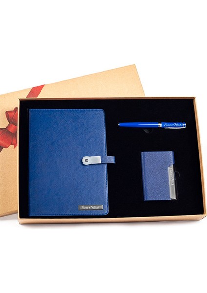 Kişiye Özel Usb'li Defter Kartvizitlik ve Roller Kalem Kutulu Set
