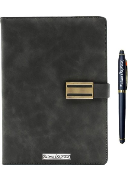 Kişiye Özel Metal Klipsli Premium Defter ve Roller Kalem Seti - Renk Seçenekli