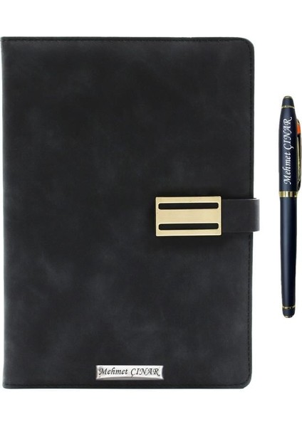 Kişiye Özel Metal Klipsli Premium Defter ve Roller Kalem Seti - Renk Seçenekli