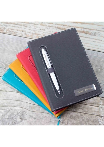 Kişiye Özel Kumaş Desenli Defter ve Tükenmez Kalem Seti