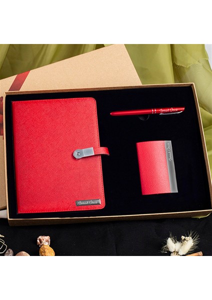 Kişiye Özel Usb'li Defter Kartvizitlik ve Roller Kalem Kutulu Set