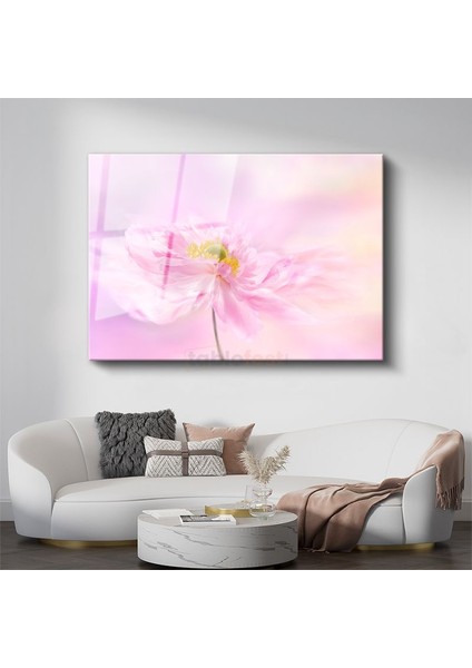 Pembe Şakayık - Yumuşak Pastel Tonlu Çiçek Cam Tablo