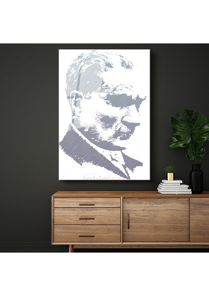 Modern Çizgi Atatürk - Mavi Beyaz Grafik Cam Tablo