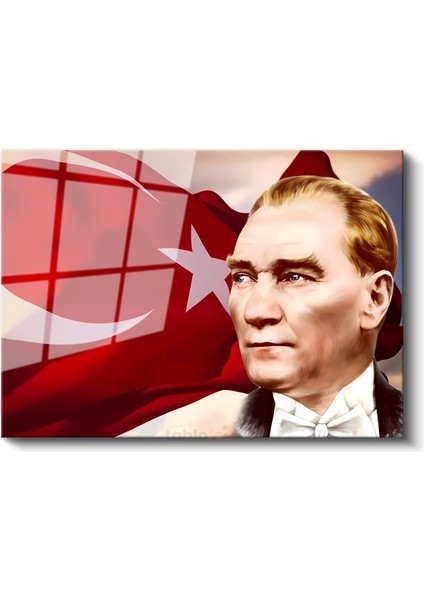 Bayrak Fonlu Atatürk - Papyonlu Profil Cam Tablo fiyatları