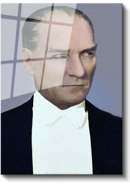 Beyaz Yakalı Atatürk - Mavi Fonda Portre Cam Tablo fiyatları