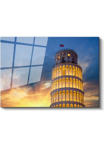 Pisa Kulesi - Günbatımı Işıkları Cam Tablo fiyatları