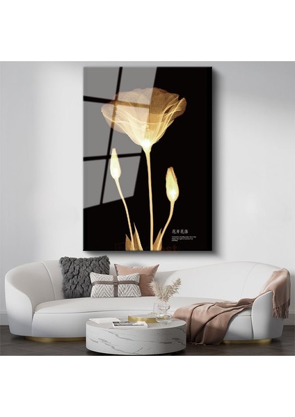 Altın Gelincik - Minimalist Transparan Çiçek Cam Tablo