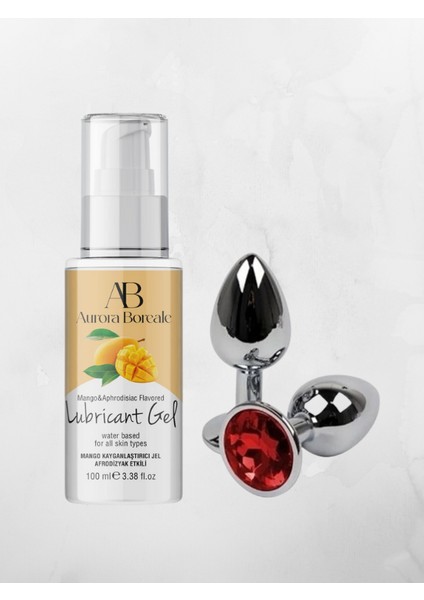 Aurora Boreale Mango Aromalı Kayganlaştırcı Jel 100ML + Mücevherli Çelik Plug Küçük