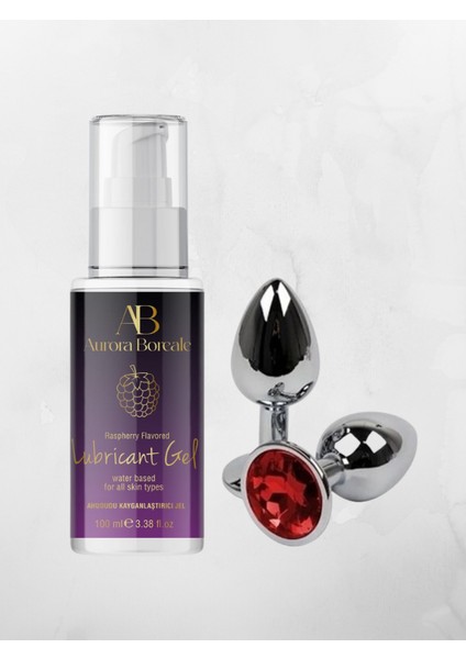 Aurora Boreale Ahududu Aromalı Kayganlaştırcı Jel 100ML + Mücevherli Çelik Plug Küçük