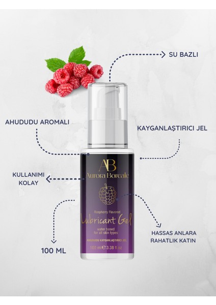 Aurora Boreale Ahududu Aromalı Kayganlaştırcı Jel 100ML + Mücevherli Çelik Plug Küçük