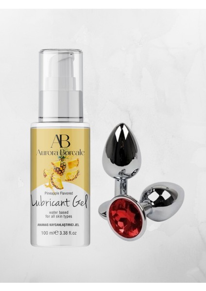 Aurora Boreale Ananas Aromalı Kayganlaştırcı Jel 100ML + Mücevherli Çelik Plug Küçük