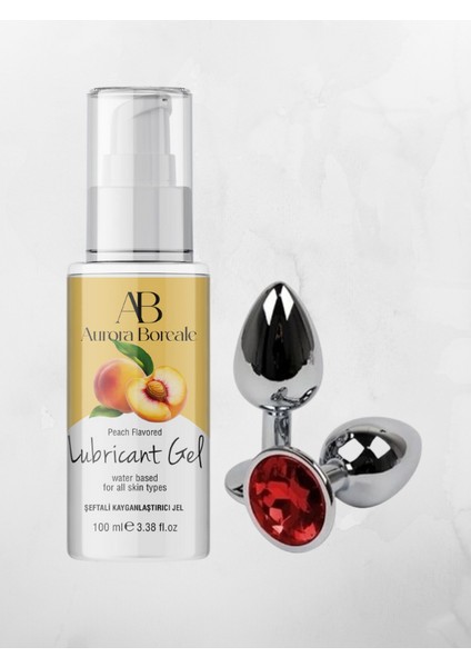 Aurora Boreale Şeftali Aromalı Kayganlaştırcı Jel 100ML + Mücevherli Çelik Plug Küçük