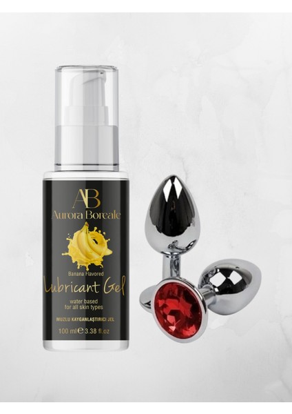 Aurora Boreale Muz Aromalı Kayganlaştırcı Jel 100ML + Mücevherli Çelik Plug Küçük