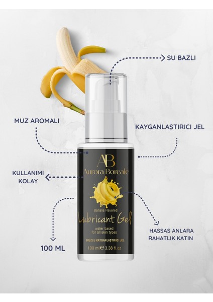 Aurora Boreale Muz Aromalı Kayganlaştırcı Jel 100ML + Mücevherli Çelik Plug Küçük