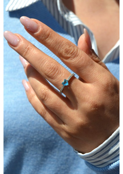 Turkuaz Kalpli Ayarlanabilir Yüzük