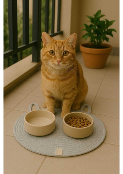 Gri Kedi Servis Altlığı 38X38 Cm, Şık ve Kullanışlı Ev Aksesuarı