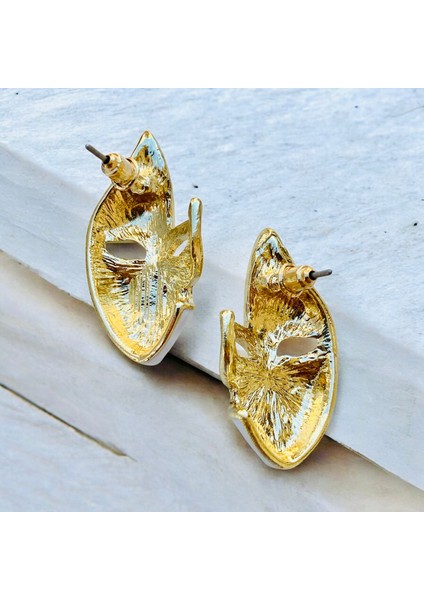 Renkli Mineli Altın Renk Çivi Kilitli Tiyatro Maskesi Küpe modelleri