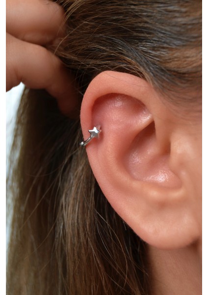 Minimal Yıldız Figürlü Halka Piercing | Gümüş Renk