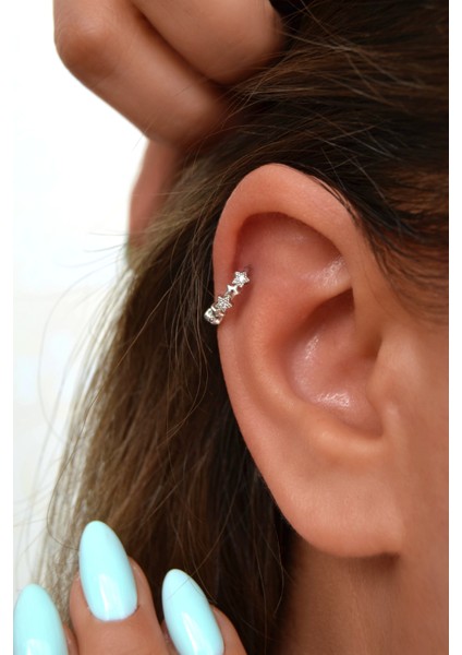 Zirkon Taşlı Yıldızlı Halka Piercing | Gümüş Renk | Helix ve Kıkırdak Uyumlu fırsatları