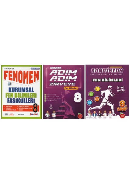 Fenomen 8.sınıf Kurumsal Fasikülleri+Newton Adım Adım+Kondisyon Fen Bilimleri (3 Kitap)