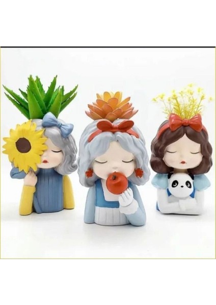 3' Lü Dekoratif Sevimli Cici Kızlar Saksı, Kalemlik Seti, Düzenleyici Yeni Model