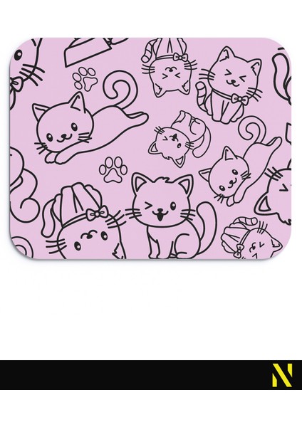 Sevimli Kediler Desenli Pembe Renkli Ergonomik Mouse Pad - 23 cm x 19 cm - Kaydırmaz Taban Ev ve Ofis Kullanımı Fare Altlığı Mousepad