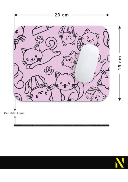 Sevimli Kediler Desenli Pembe Renkli Ergonomik Mouse Pad - 23 cm x 19 cm - Kaydırmaz Taban Ev ve Ofis Kullanımı Fare Altlığı Mousepad